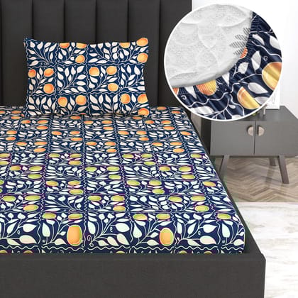 Clementine Print Elastic Fitted Bedsheet For Single Bed-Single / Navy Blue / ME1153_FSB