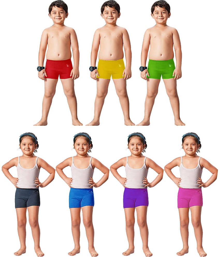 Dixcy Josh Cotton Plain Multicolour Shorty for Kids/Boys/Girls - Pack of 7