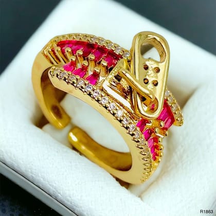 Zip Crystal Cubic Zirconia Red 18K Gold Anti Tarnish Adjustable Ring For Women-Green
