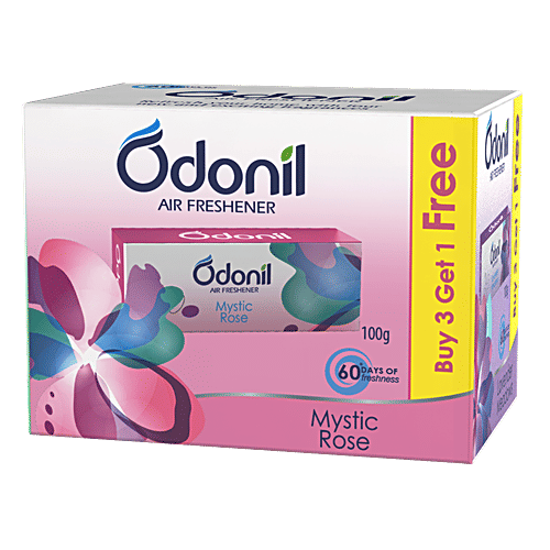 Odonil Bathroom Air Freshener - Long Lasting Fragrance, Removes Odours, Mystic Rose, 100 g (Buy 3 Get 1 Free)