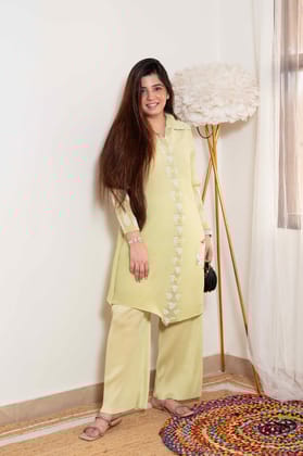 Ilvish Green Printed Pleated Cordset-M-L
