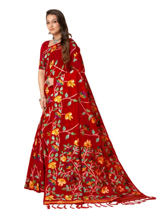 Women's Cotton Printed Saree with Unstitched Blouse (Red, 5-6 Mtrs)