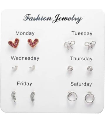 Thrillz Silver Stud Earrings ( Pack of 6 )