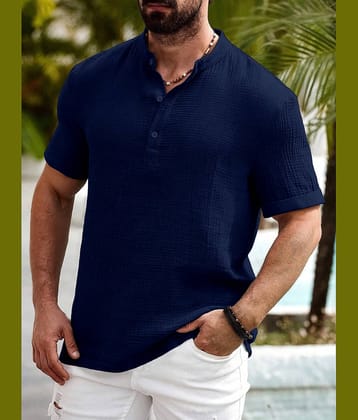 color bucket Navy Blue Cotton Blend Men's Shirt Style Kurta ( Pack of 1 )
