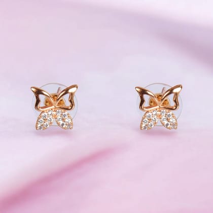 18k Rose Gold Plated Clip On Hoop Earrings, Latest Fancy Stylish Zircon Copper Bali Earrings for Women and Girls (butterfly)-Rose Gold