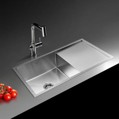 Stainless Steel Grade 304 Sink for Kitchen, Single Bowl Handmade Sink with Side Drain Board 36x20x9 inches, Matte Finish (KS-SH36209SBSDM)