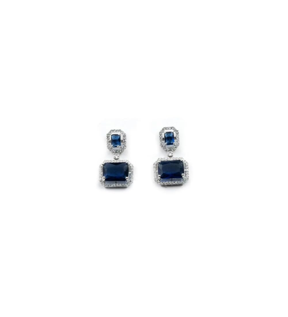 Generic Women's Brass Silver Plated Drop Earrings (Blue)-PID66237
