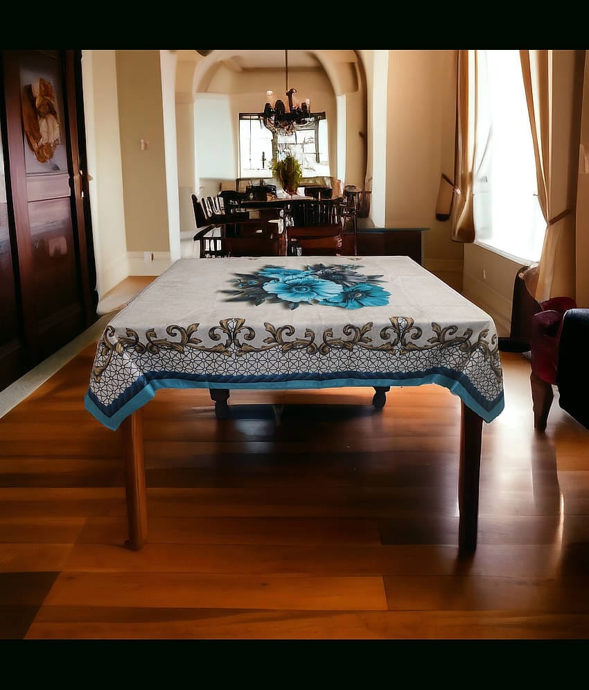 mopak decor Printed Polyester 6 Seater Rectangle Table Cover ( 137 x 91 ) cm Pack of 1 Blue