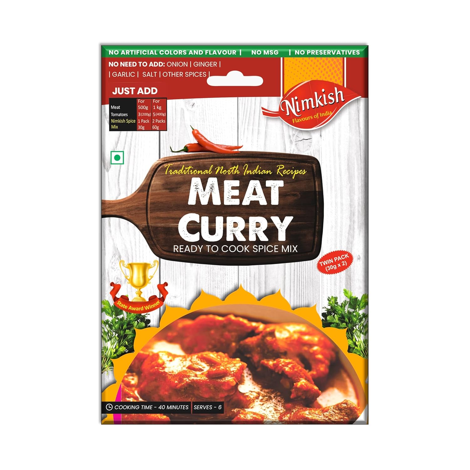 Nimkish Meat Curry Masala 60g, Ready to Cook Spice Mix, Quick & Easy Recipes, Instant Premix