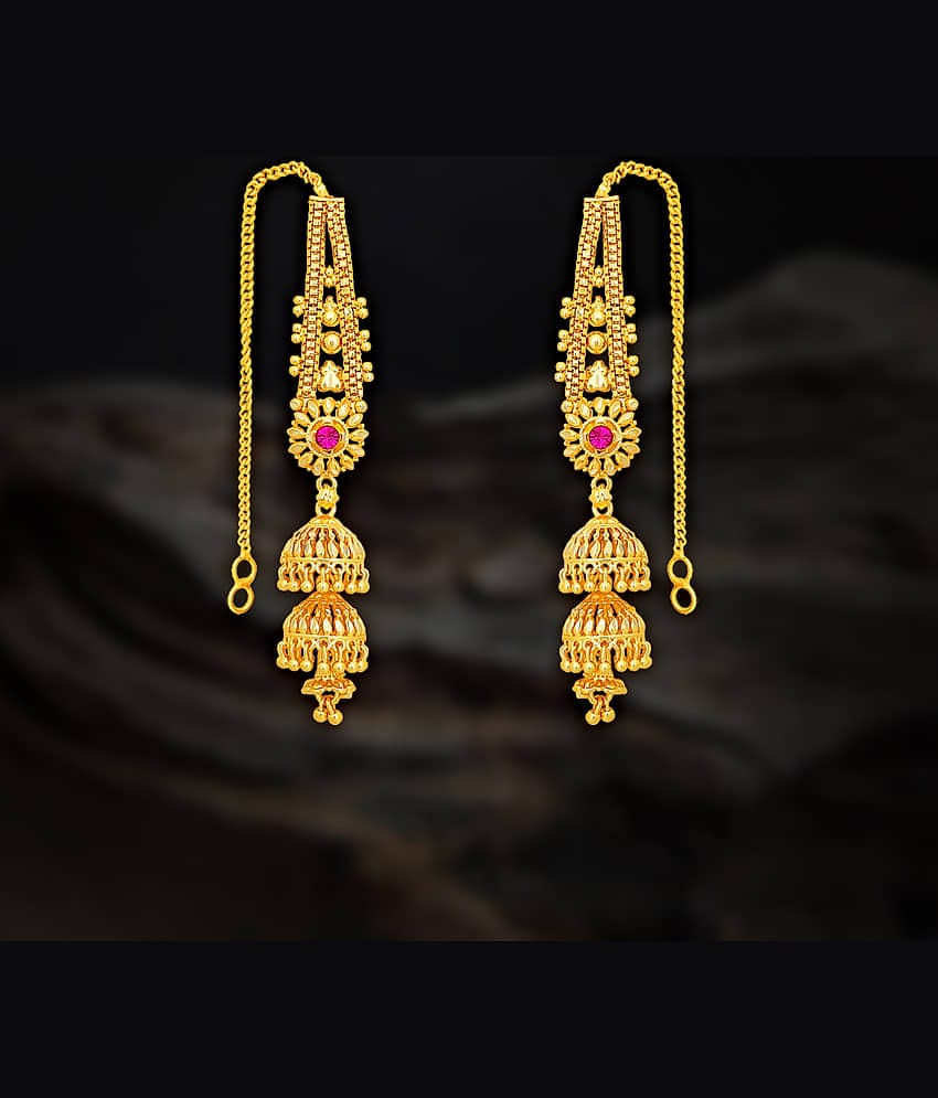 LUV FASHION Golden Jhumki Earrings ( Pack of 1 )