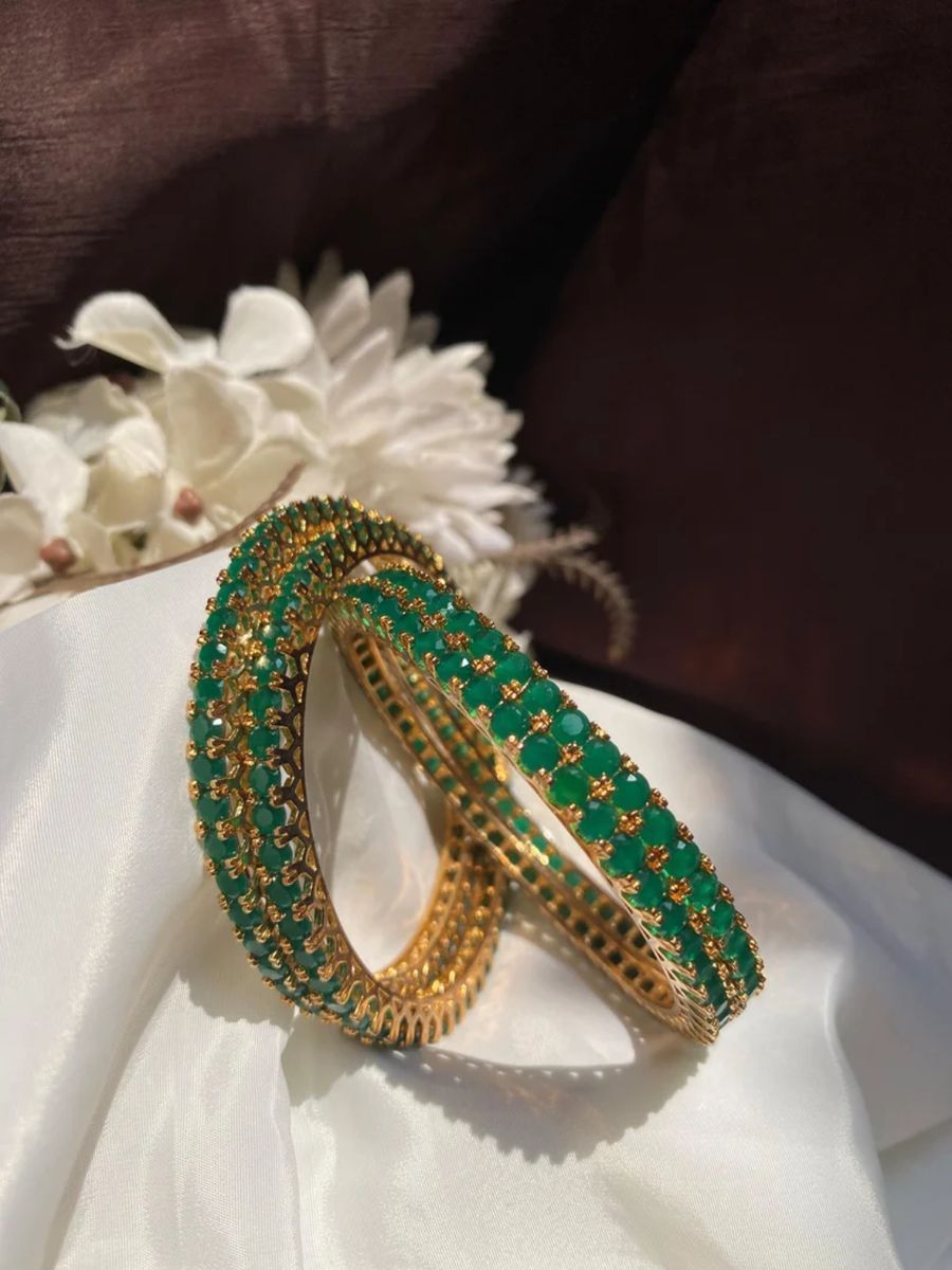 Green Stone Bangles (Set of 2)