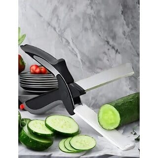 2-in-1 Kitchen Knife and Cutting Board Scissors, Black