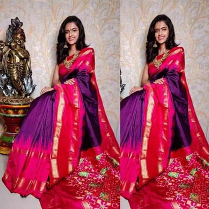 Pochampally Ikat Silk Voilet With Pink Color Saree