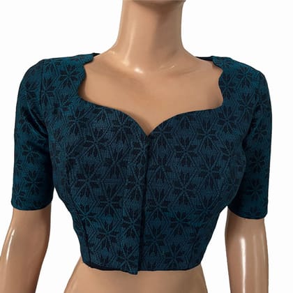 Jacquard Cotton  Scallop neck Blouse with Lining,  Blue,  BH1258-S