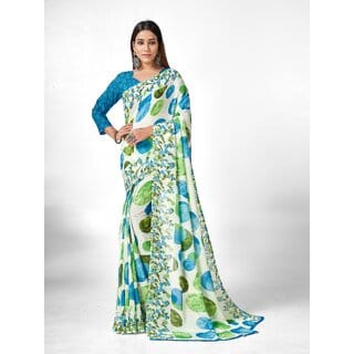 SVB Sarees Womens Multicolour Abstract Printed Georgette Saree With Blouse Piece
