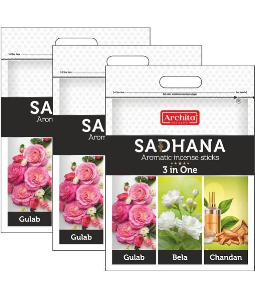 archita poojabatti Incense Stick Rose,Mogra,Chandan 329 gm ( Pack of 3 )
