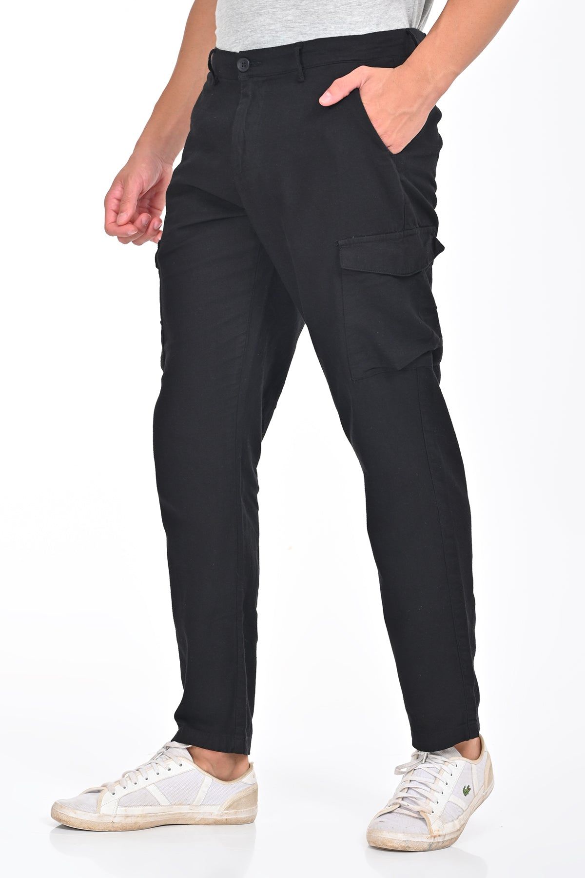 Ivan - Cotton Linen Cargo Trouser - Black-M-32 / BLACK