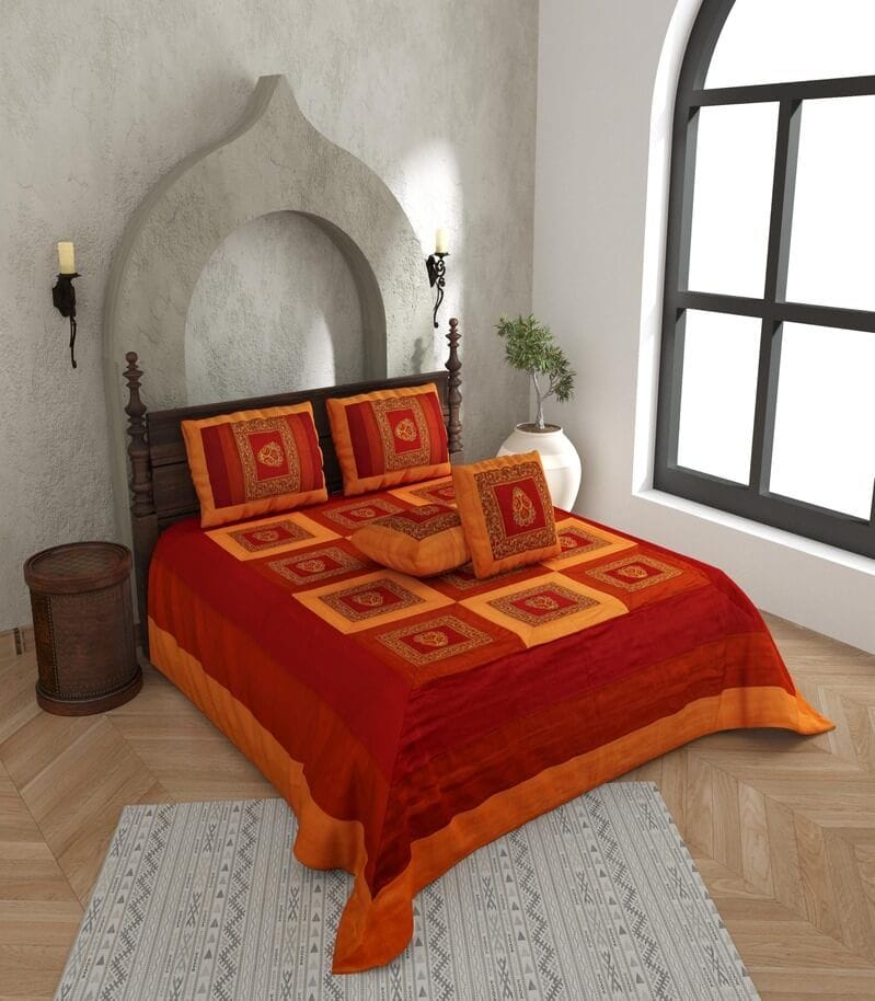 Luxury 240 TC Embroidery Silk Bedsheet for Double Bed