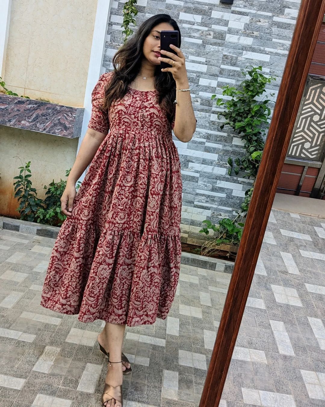 Beautiful azrak print Cotton maxi model dress-M