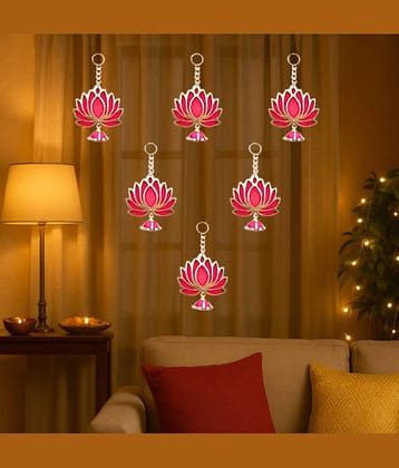 THRIFTKART - Pack of 6 Lotus Latkan/Hanging Ornaments- Multicolor Hanging Decoration for Main Door, Pooja Room, Temple, Wedding & Festival Décor, Traditional Home Decoration for Living Room & Entrance