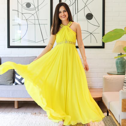 Limelight Yellow Georgette Dress-XS