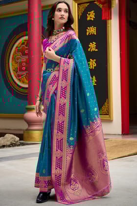 Regal Blue Zari Woven Soft Banarasi Silk Saree