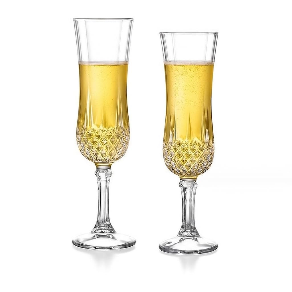 Premium Stylish Crystal Long Wine Glass, 155 ML, Set of 2, Vintage Diamond Cut Design Glasses for Wine, Whiskey, Beer, Juice, Cocktail, Mocktail and Mixed Drink