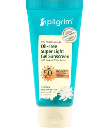 Pilgrim 5% Niacinamide Oil-Free Super Light Gel Sunscreen Spf 50+ Pa++++ Sunscreen,For All Skin Type,40Ml (pack Of 1)