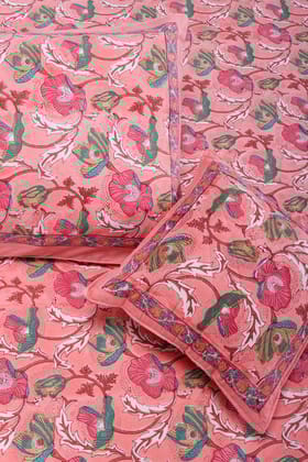 Fariza Flower Garden Pink Cotton  Bedsheet-Double: 90 x 108 in / Pink / Pink