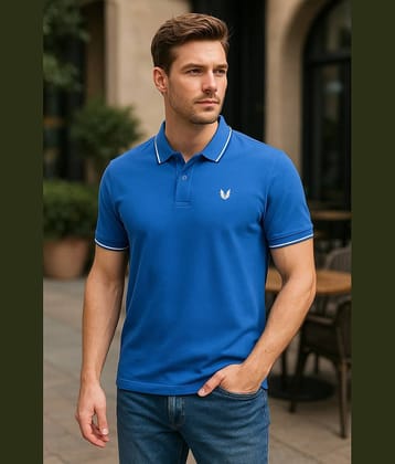 RF RAVES Men Cotton Blend Regular Fit Solid Polo T Shirt ( Indigo )