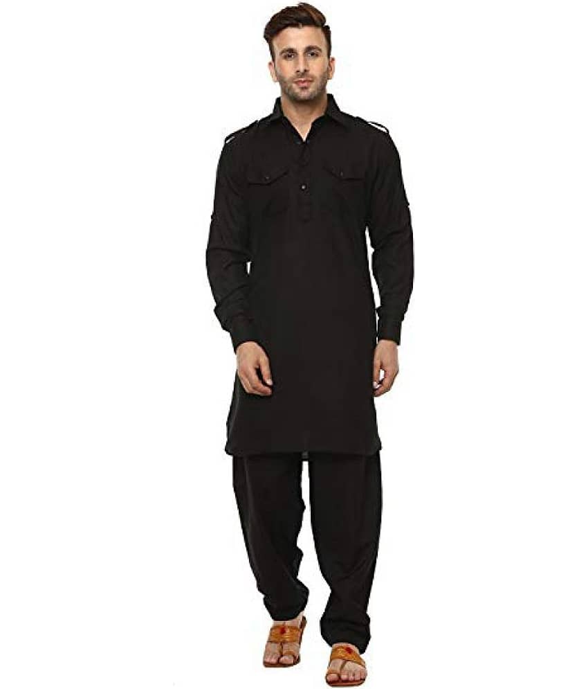 Sys Black Cotton Pathani Suit Pack of 1