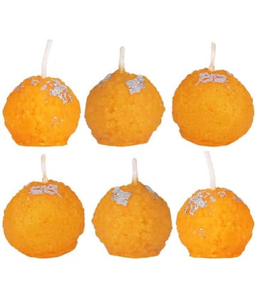 Parkash Candles Orange Unscented Pillar Candle 10 cm ( Pack of 6 )