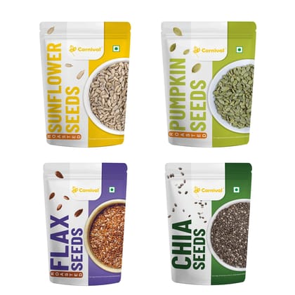 Carnival Assorted Seeds Combo Pack of 4 ( 4 * 100g Each) - Chia, Flex, Sunflower, Pumpkin