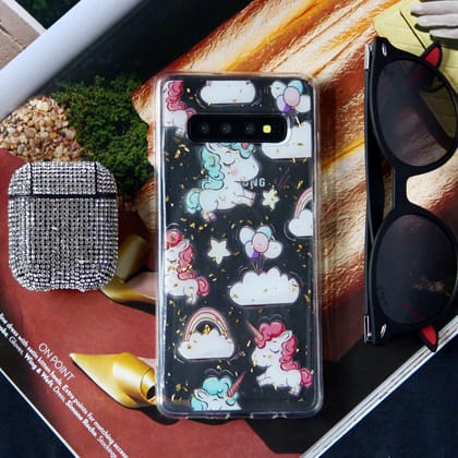 Gold Foil Cute Unicorn Transparent Cover-Samsung Galaxy S10 Plus
