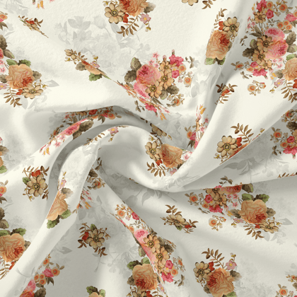 Classic Multicolor Roses With Leaves Digital Printed Fabric-Polyester / Japan Satin / 110 CM | 43 Inch