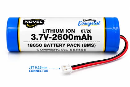NOVEL 3.7V 18650 BMS LITHIUM ION BATTERY WITH JST 1.25mm PIN - 2600mAh