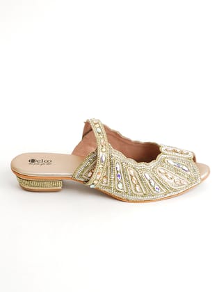Delco Fancy Stone Block Heels-36 / Gold