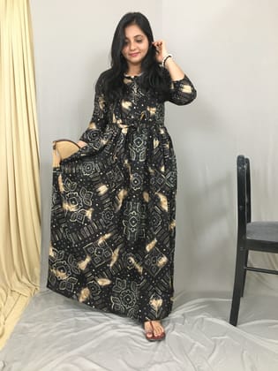 Black Grey Bandhani - Maternity Kurti with Feeding Zips - Soft Rayon-44 - 46 ( XXL - 3XL )