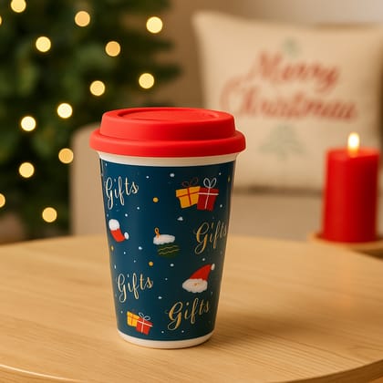 Christmas Ceramic Mug with Red Silicone Lid – 400 ml Coffee & Tea Cup Christmas Ceramic Mug with Red Silicone Lid – 400 ml Coffee & Tea Cup