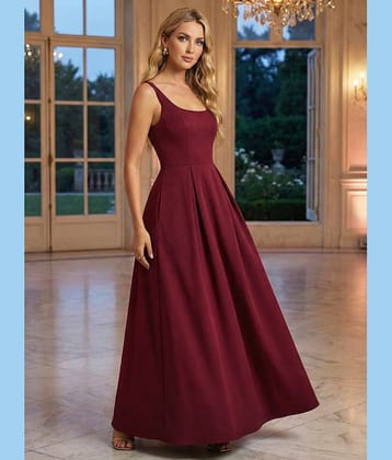 VIOUR Women Polyester Solid Fit & Flare Dress ( Wine )