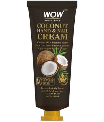 WOW Skin Science Coconut Hand & Nail Cream Moisturizing, Replenishing Quick Absorb- No Parabens, Silicones, Mineral Oil- 50mL