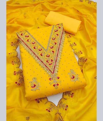 Rangtulika Ethnics Unstitched Georgette Embroidered Dress Material - Yellow ( Pack of 1 )