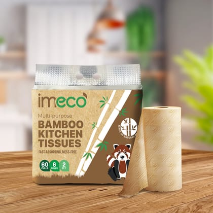 Imeco Bamboo Kitchen Tissues (2-Ply, 60 Pulls, 6 Rolls) | Eco-Friendly High-Absorbency Paper Towels | Daily Kitchen Cleanup Imeco Bamboo Kitchen Tissues (2-Ply, 60 Pulls, 6 Rolls) | Eco-Friendly High-Absorbency Paper Towels | Daily Kitchen Cleanup