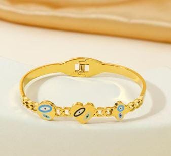Stainless Steel Gold/Rosegold Plated Geometric Evil Eye Kada