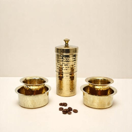 Brass Glossy Dabara-Tumbler set with coffee filter (Large)