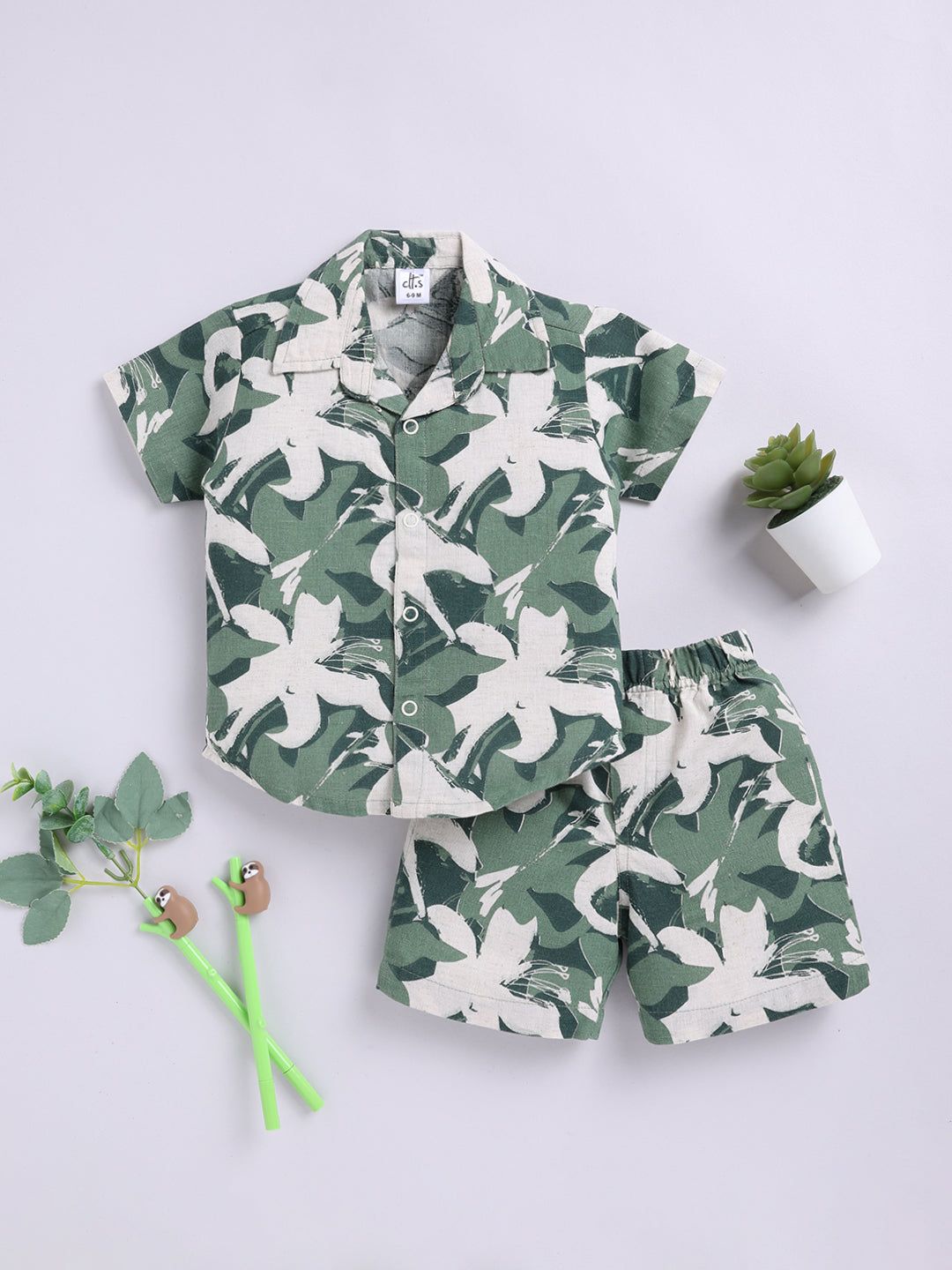 Green Tropical Print Co-ord Set-6-9 m