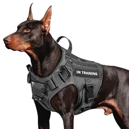 BlingPets Premium Dog Tactical Harness, Adjustable Heavy Duty with Handle for Easy Control, Perfect for Training, Walking, Running, Hiking, Comfortable & Secure Fit (Large-Black)