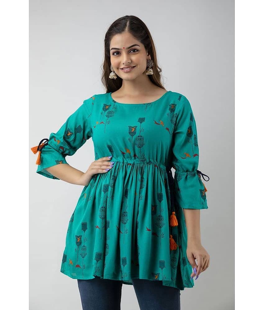 FABRR Women's Rayon Peplum Top ( Light Blue )