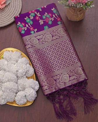 Noor-e-Banaras Lichi Silk Brocade Purple Dupatta
