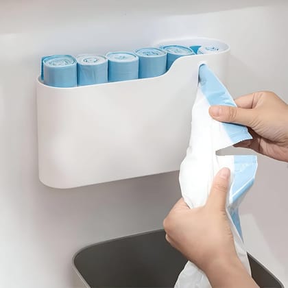 Panchhi Store Garbage Bag Holder Punch Free Wall Mount Gargabe Bag Storage Box Houselod Trash Bag Holder for Kitchen, Bathroom, Office Under Sink & Cabinet Space Saving Storage Dispenser White 1 Pcs